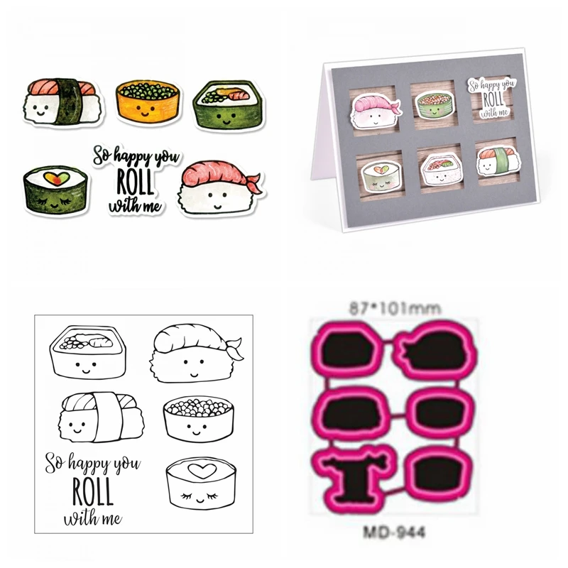 

Roll Sushi Metal Cutting Dies Match Transparent Clear Silicone Stamp for Scrapbooking/ Album Decorative Embossing Clear Stamp