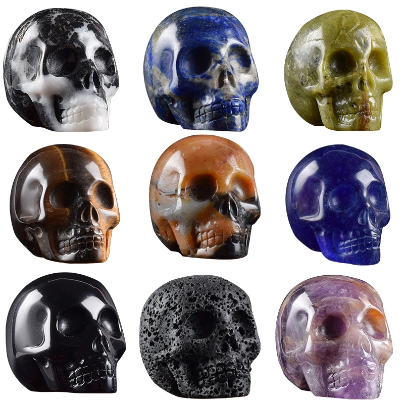 

Handmade Natural Stone Skull Figurine 2 Inch Crystal skulls Carved Statue Quartz Feng Shui Home Ornament Art Collectible Decor
