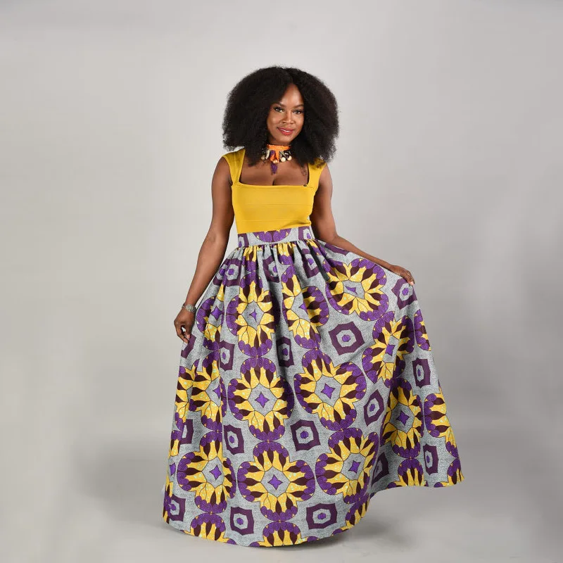

Summer African Women Skirt A-Line Skirts Digital printing Floor-Length Elegant vestidos High Waist Vintage Puff skirt