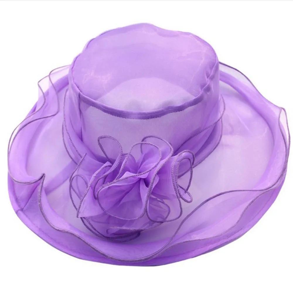 Женская кружевная Шляпа Дерби с широкими полями Kentucky, свадебная, чайная, вечерние, церковная Кепка, для отдыха на природе, Солнцезащитная шляпа - Цвет: Purple