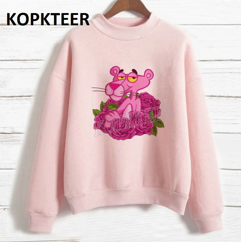  Women 2019 Fashion Hoodies Harajuku Hoodie Sudadera Mujer Rose and Pink Panther Graphic Shirt Sweat