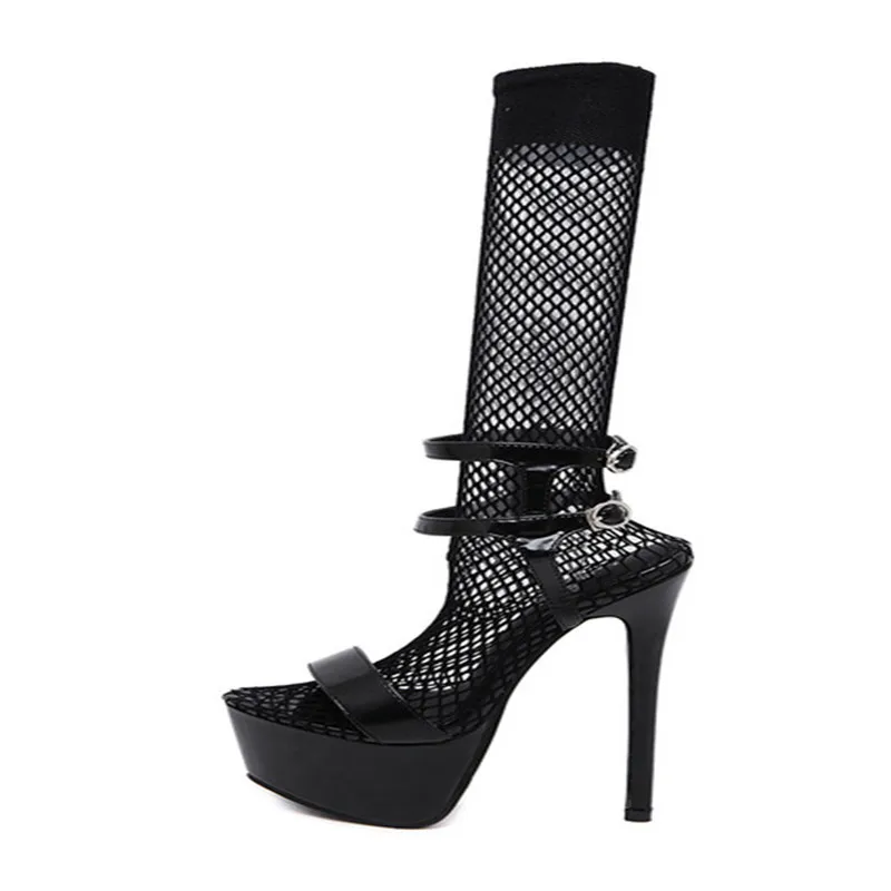 Platform Super High Heels Sandals Hollow Women Shoes 16CM Thin Heels Shoes Ankle Strap Buckle Party Wedding Shoes