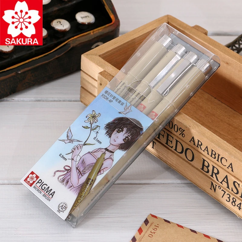 Sakura-顔料ペンセット,ドット付き,7個/4個セット,グラフィック