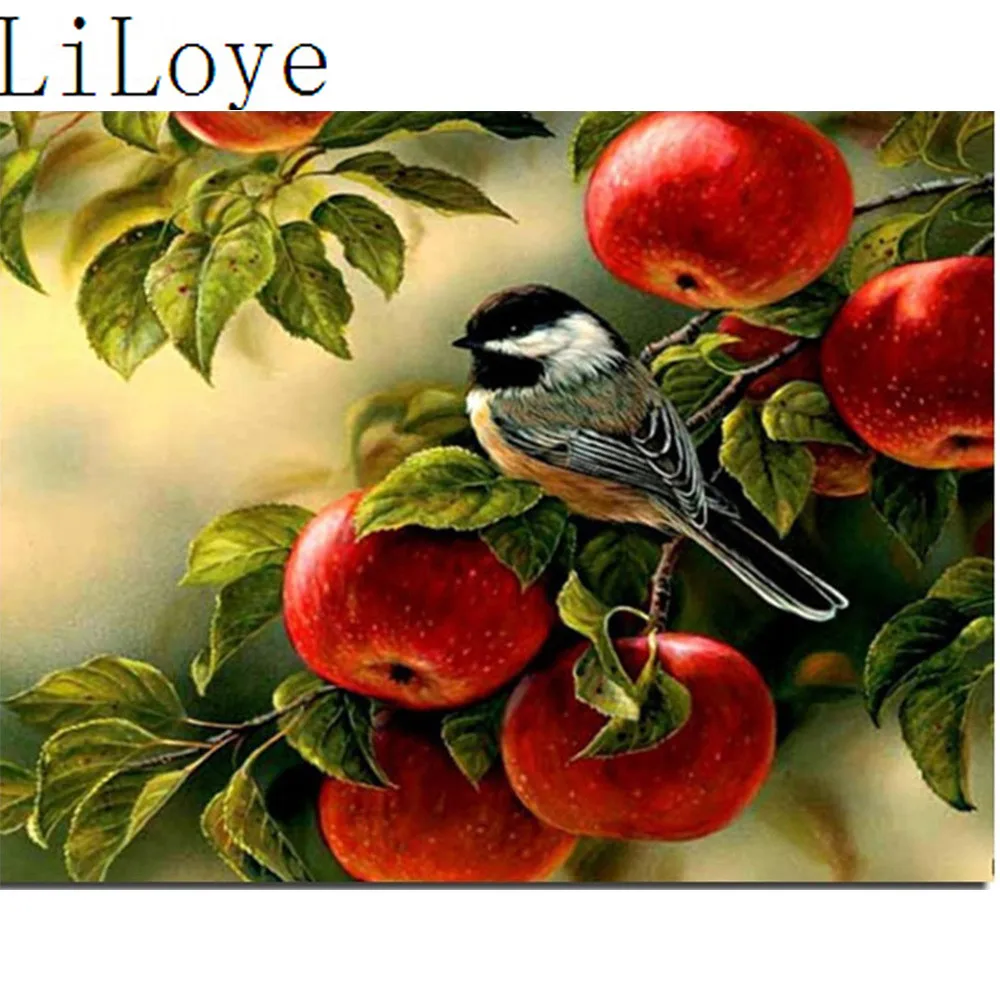 

LI LOYE 5D Diamond Painting Cross Stitch Red Apple Birds Full Rhinestones Needlework Diamond Embroidery Decor DIY Paintings Q796