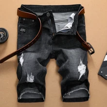 Новинка лета, мужские прямые джинсовые шорты, модный тренд, рваные джинсы для отдыха, черные эластичные шорты, мужские брендовые шорты, плюс размер 40 42