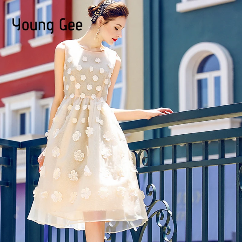 Young Gee роскошное платье летнее модное дизайнерское элегантное 3D Цветочная