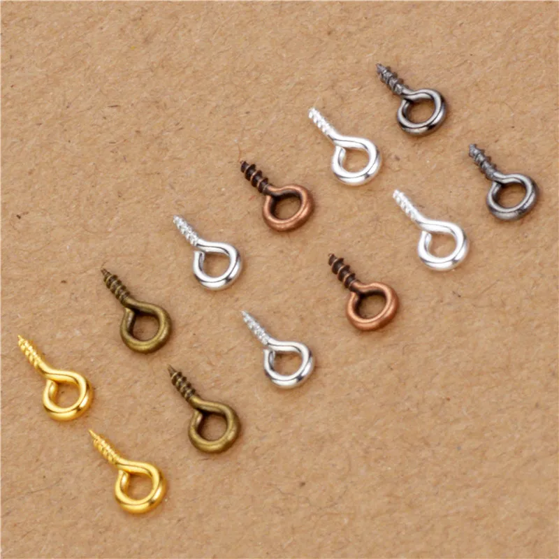 

200pcs Small Tiny Mini Eye Pins Eyepins Hooks Eyelets Screw Threaded Iron Clasps Hooks Jewelry Findings 4*9mm