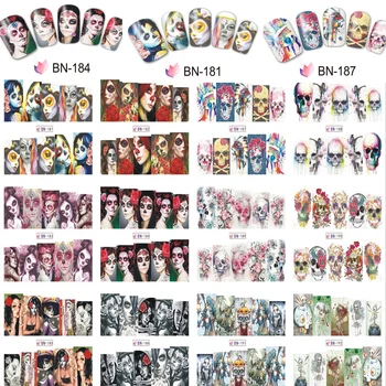 

12 Pcs/Set Halloween 2018 Nail Sticker Mixed Skull Bone/Spider/Ghost Full Tips Water Decals Nail Art Decor Cool Design BN181-192