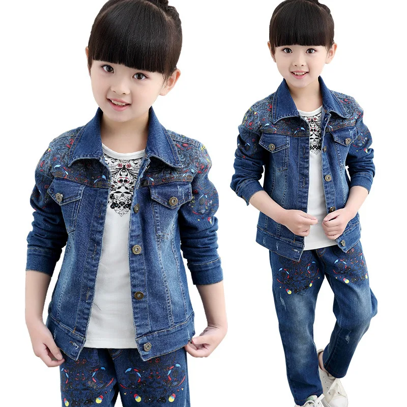 

2018 New Autumn spring Three-pcs suit Wear All match Suit For Cowboy Children Girls Girl Kids Clothes Children Clothing