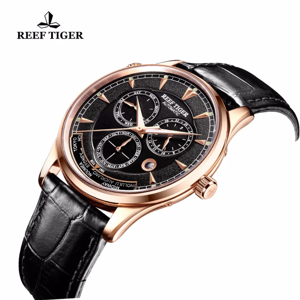  Reef Tiger/RT Designer Men's Watch with World Time Date Rose Gold Automatic Watch RGA1951