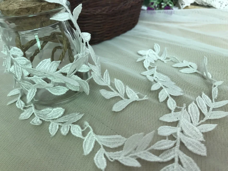 

5 Yards White designer lace fabrics Leaf Venice Venise Lace Trim Applique For Sewing Craft Home Decor Costume Design