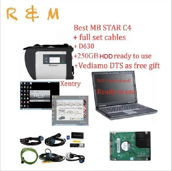 

MB Star C4 compact 4 star sd connect with Newest HDD vediamo DTS and for Dell D630 laptop diagnosis tool for Mercede car/truck