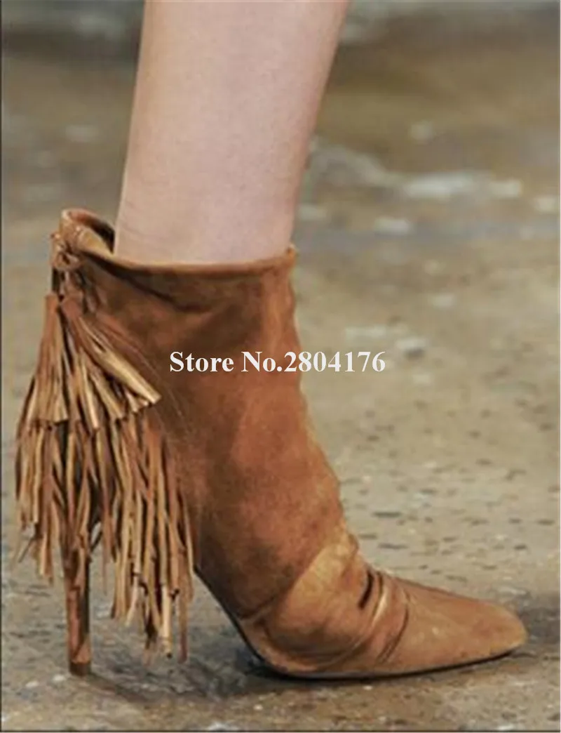 Botas cortas con punta en pico para mujer, botines de tacón alto con flecos  encantadores, zapatos de vestir de fiesta, color negro|Botas hasta el  tobillo| - AliExpress