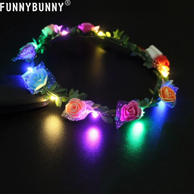 FUNNYBUNNY LED цветок Венок повязка на голову свет Цветочная с просто светящийся