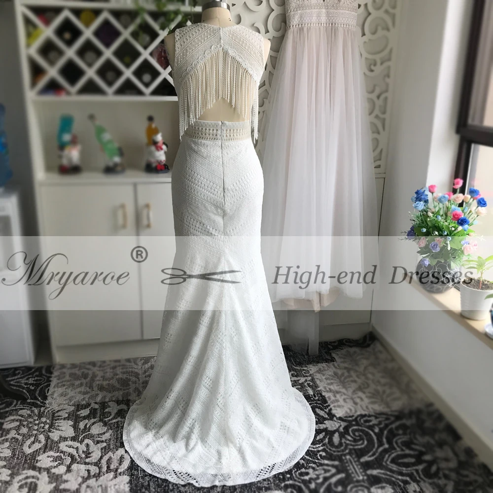 Mryarce New BOHO Chic Unique Lace Wedding Dress Bohemian Long Bridal Gowns Amazing Tassel Open Back vestido de noiva (5)
