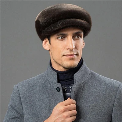 Winter Casual Import Real Mink Fur Visors for Men Full-pelt Mink Fur Peaked Caps