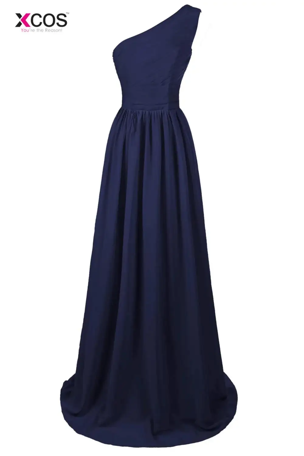 XCOS арбуз новые элегантные, на одно плечо Длинные свадебные платья женские длиной до пола шифоновые свадебные платья - Цвет: Navy Blue