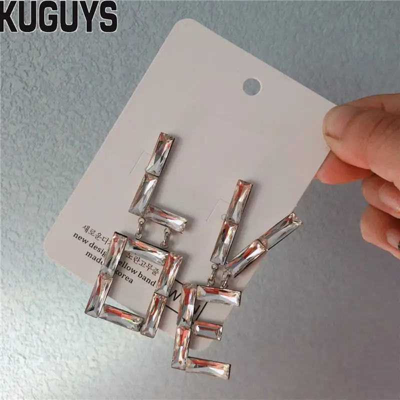 Женские серьги-подвески KUGUYS модные длинные серьги с кристаллами и надписью LOVE