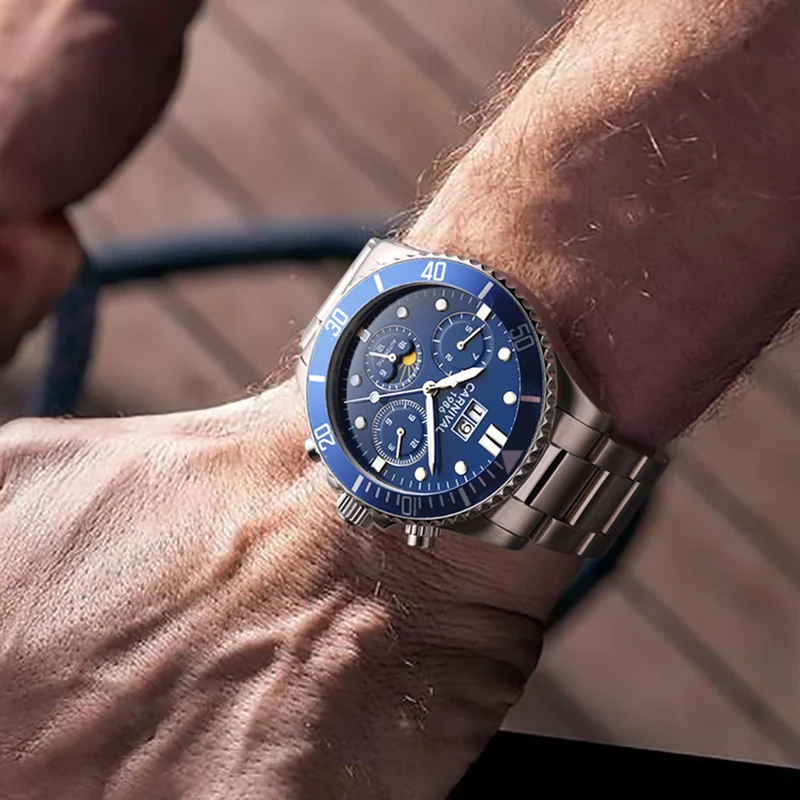 

Business Men's Mechanical Watch Moon Phase Automatic Mechanical Watch Men's All Steel Waterproof Men's Watch
