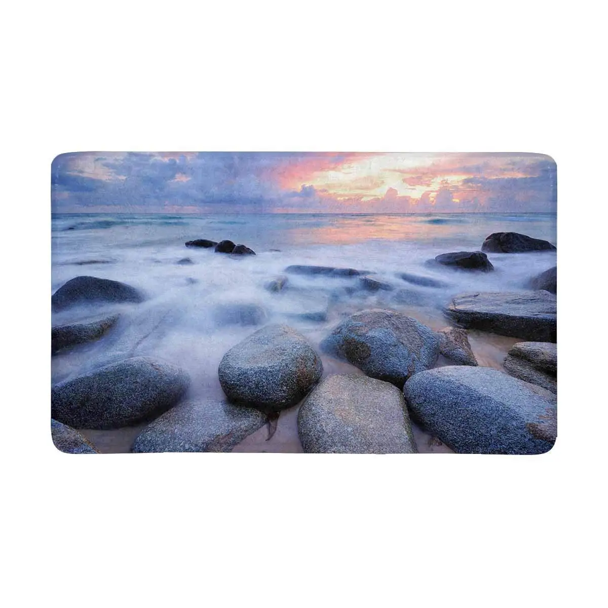 Sea Waves Lash Line Impact Rock on The Beach Front Door Mat