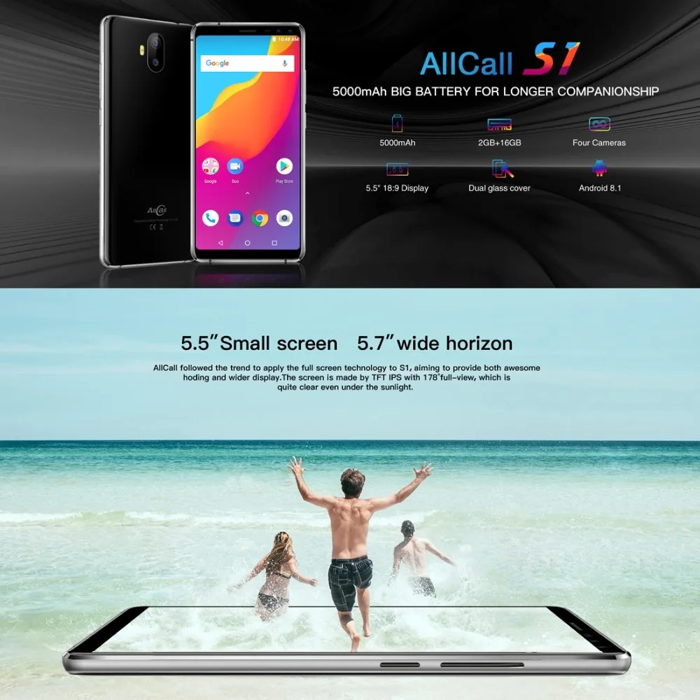 AllCall S1 ОЗУ 2 Гб ПЗУ 16 смартфоны две задние камеры 5 дюймов Android 8 1 MTK6580A