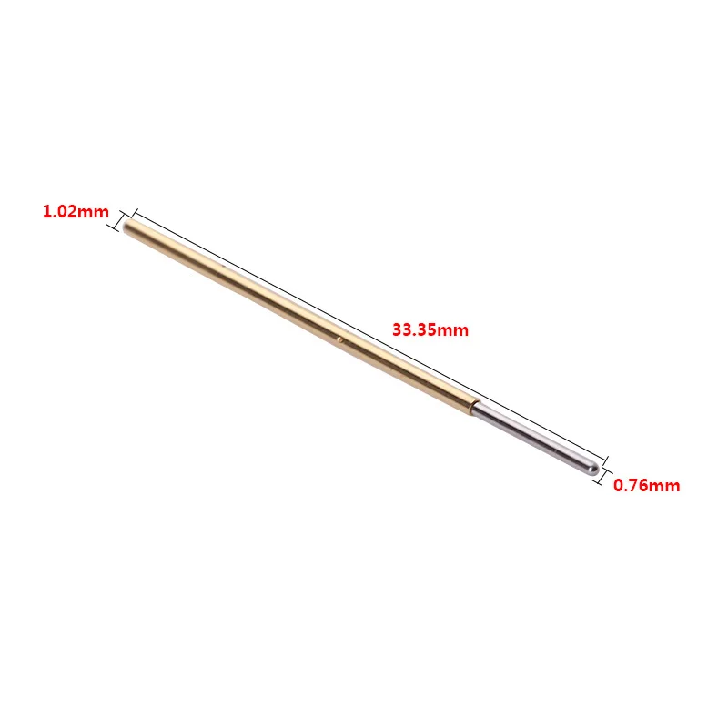 100Pcs Gold Color Spring Pressure Test Probe PL75-J1 Round Nickel Plated Needle Head Dia 0.76mm Length 33.35mm Thimble Home Tool