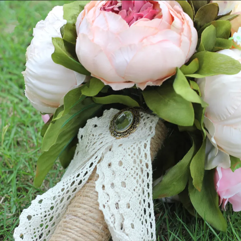 JaneVini Винтаж сельской местности из искусственного шелка Свадебные букеты снаружи кружево ручка Свадебные цветы Брошь Fleur Mariage