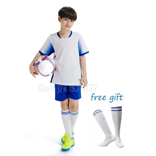 Survetement футбол Высокое качество Детские футболки с коротким рукавом для мальчиков футбольные комплекты униформы Индивидуальные комплекты костюмы новые - Цвет: White