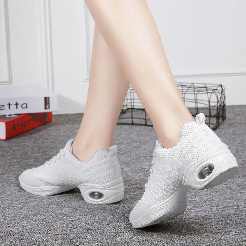 

Breath Fly-weaving Mesh Women Sneakers Dance Shoes Soft Outsole Air Cushion Modern Dance Jazz Shoes For Girls White/Black Shoes