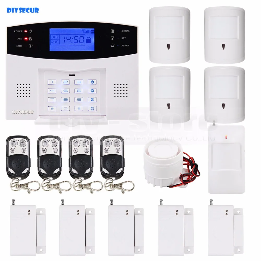 

DIYSECUR DIY 99 Wireless 7 Wired Defense Zones Gsm Sim Alarm System Kit Pet-Immune Pir Motion Detector