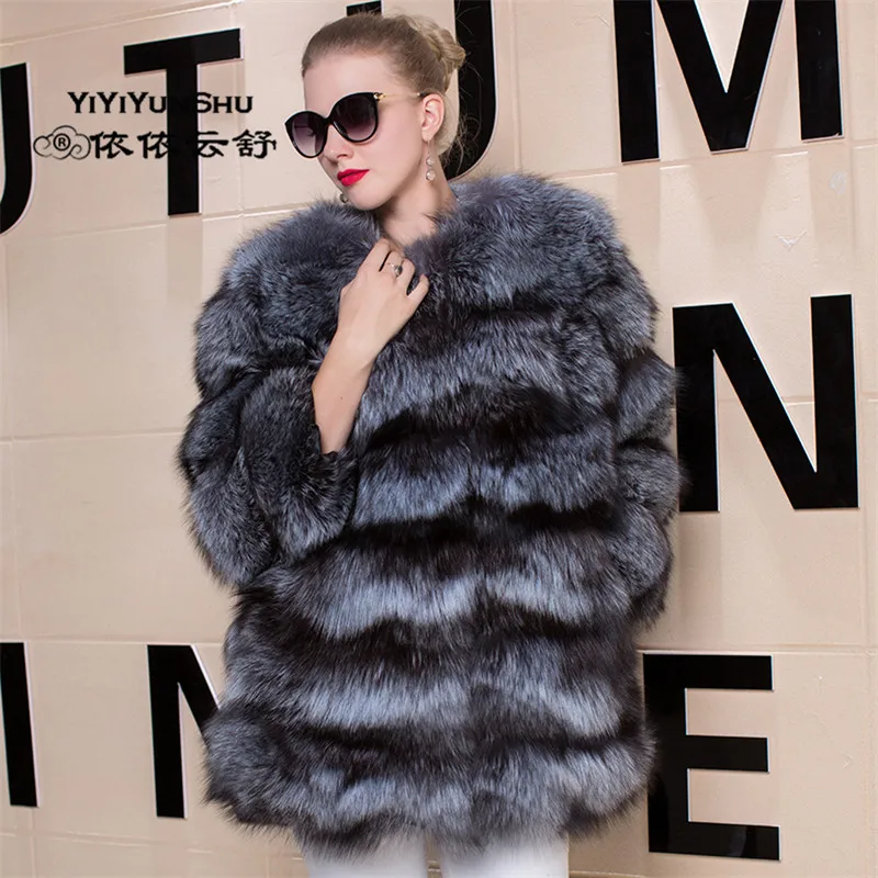 Luxe Manteau Femmes Femme Chaud Mode Pour Silver Épais À Naturel Fourrure Manteaux Véritable Pardessus Fox La Fur De LzSMqpUVG