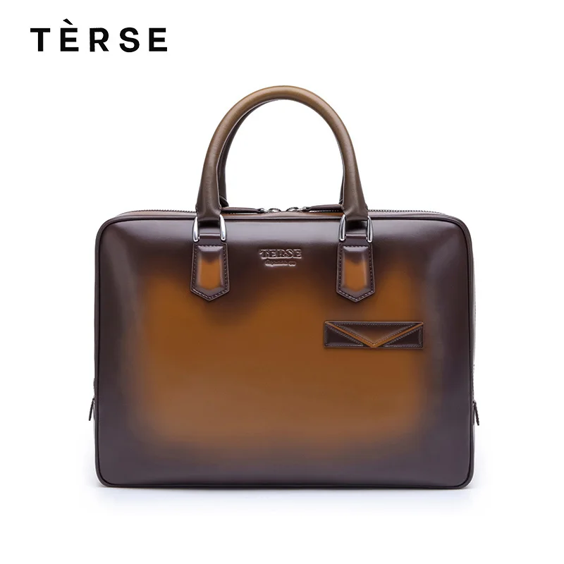 Hot Product  TERSE 2018 New Handbag Genuine Leather Men`s bag 2 Colors Large Capacity Laptop Luxury Business Bri