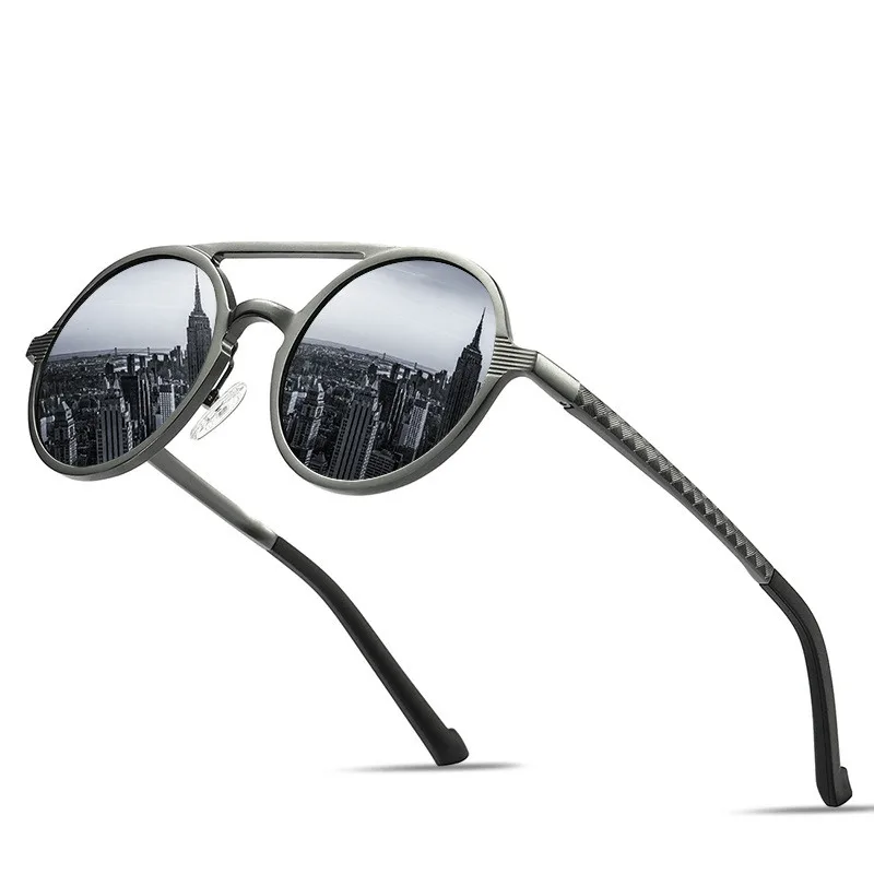 Брендовые дизайнерские солнцезащитные очки, мужские поляризационные Винтажные Солнцезащитные очки с круглой оправой, очки для вождения из алюминиево-магниевого сплава