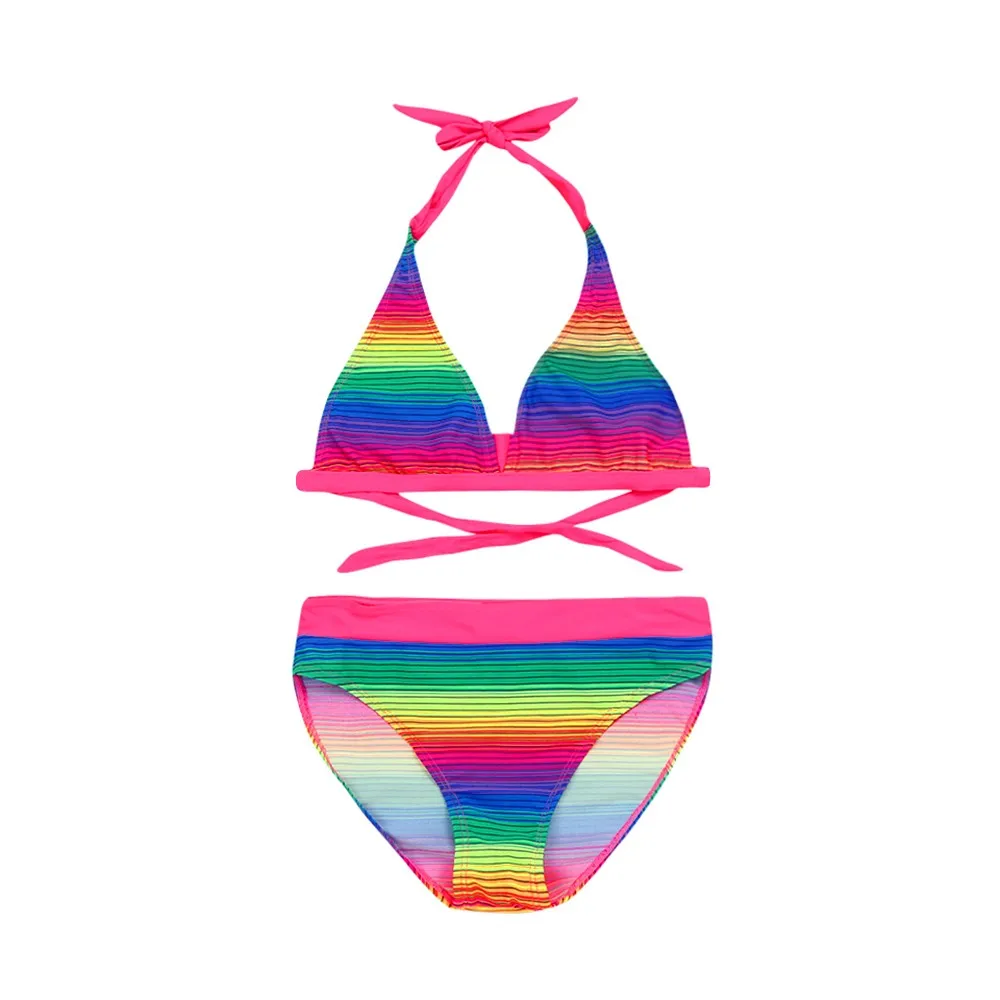 

2018 Two Piece Baby Girls Kids Stripe Bandage Bikini Set Swimwear Girls Split Swimsuit Bathing Suit Beachwear Clothing JU28