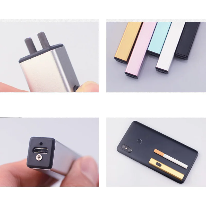 Мини-тонкий USB индикаторы заряда батареи металлическая перезаряжаемая электронная дуговая Зажигалка портативная сигарета зажигалка сигара пожарная курильница