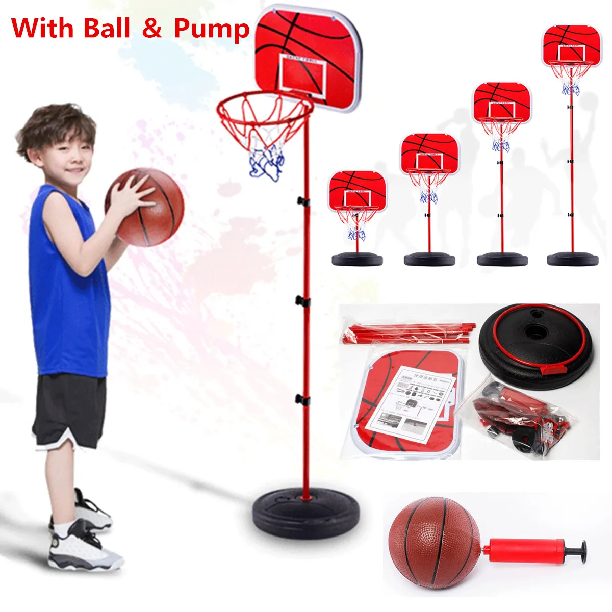 

Kids Basketball Stands Height Adjustable Kids Basketball Goal Hoop Toy Set Basketball for Boys Training Practice Accessories