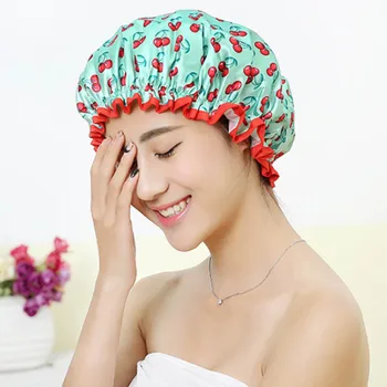 

Double Layer Waterproof Thick Shower Cap Bathroom Accessories Elastic Band Shower Hair Cover Women Supplies Bath Hat 1Pc