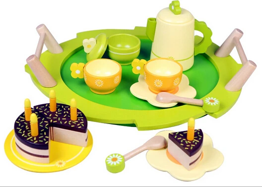 font b Baby b font Pretend Play Tea Set birthday cake set Wooden font b