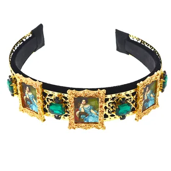 

New European Baroque court show fashion leaf beauty head portrait gem headband hair accessories 567