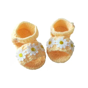 

QYFLYXUENeonatal baby woolen shoes manually knitted full-moon baby shoes, soft sole knitted summer sandals, aged 0-1