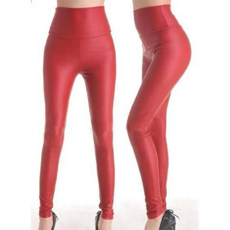 Wholesale Price high waist fake leather leggings women Hot Red sexy slim pencil legging fashion punk pant