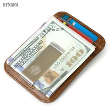 Мужские Зажимы для денег, винтажная натуральная кожа, передний карман, зажим для денег, Съемный зажим для денег, кошелек с отделением для карт, чехол для ID