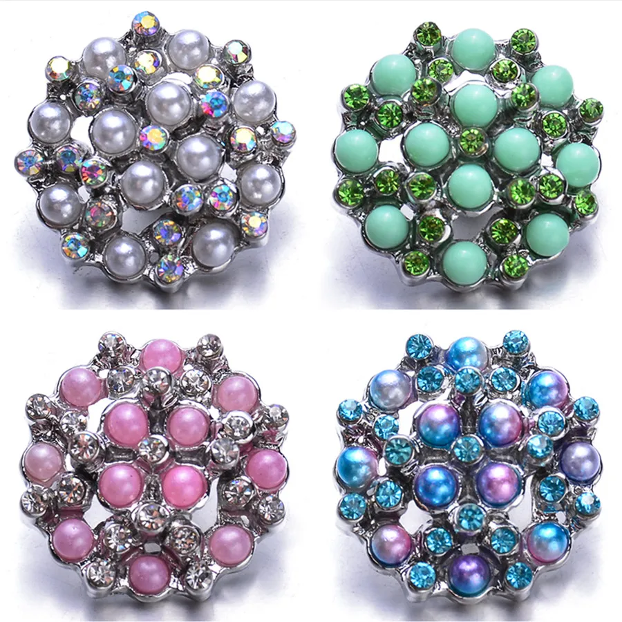 

Fashion beauty Rhinestone&Beads Dot hollow flowers 18MM snap buttons 4colors fit snap bracelet snap jewelry wholesale KZ1524