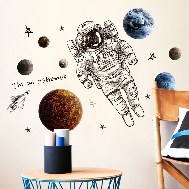 Diy Space Astronaut Wall Stickers Bedroom Study Room Living