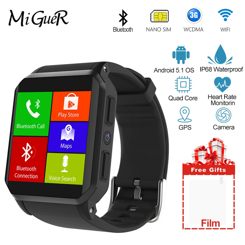 

KW06 1.54''TFT Smart SIM Watch 512MB+8GB WIFI Bluetooth Call MTK6580 Business GPS Heart Rate Camera IP68 Waterproof For Android