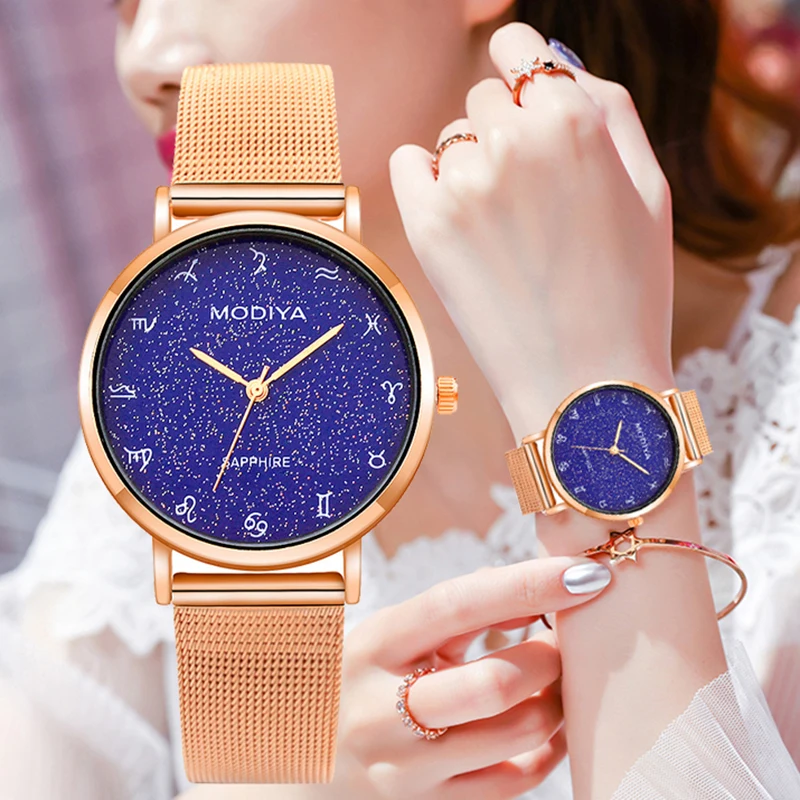 

Luxury Rose Gold Women's Watch Mesh Ladies Quartz Wristwatch Starry Sky Women Watch feminino montre femme