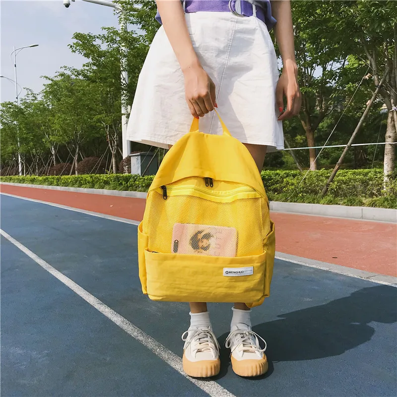 Menghuo Simple Style Net Backpack Women Backpacks for Teenage Girls School Bags Fashion Vintage Solid Leisure Book Bag Mochilas (2)