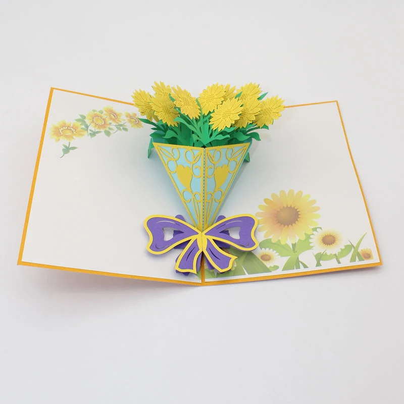  3D Laser Cut Carving Yellow Sunflower Paper Invitation Greeting Cards PostCard Thanksgiving Day Tea - 32889365786