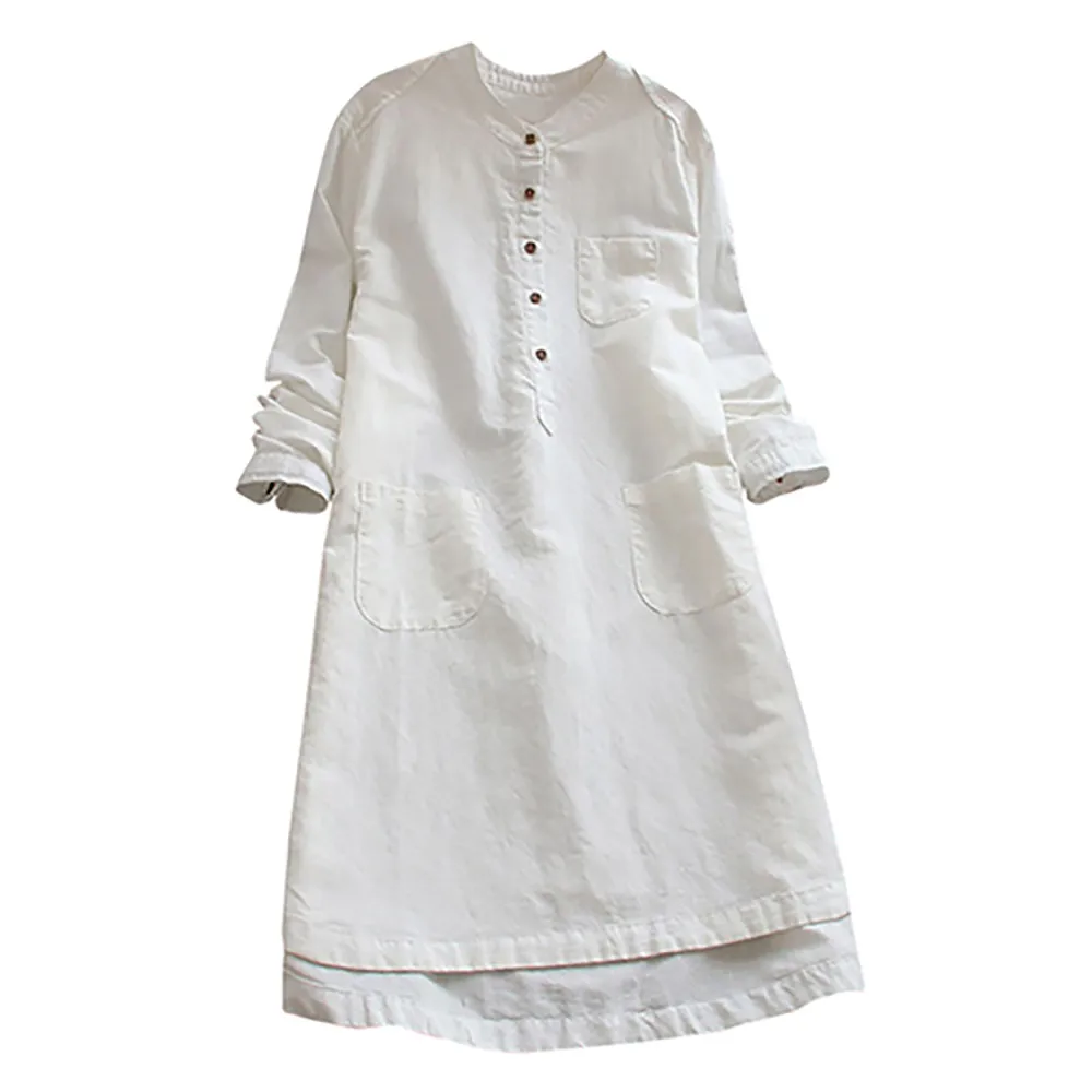 Telotuny женская одежда повседневное свободное женское платье на пуговицах летнее платье женское хлопковое послеродовое платье для матери JL 18 - Цвет: White