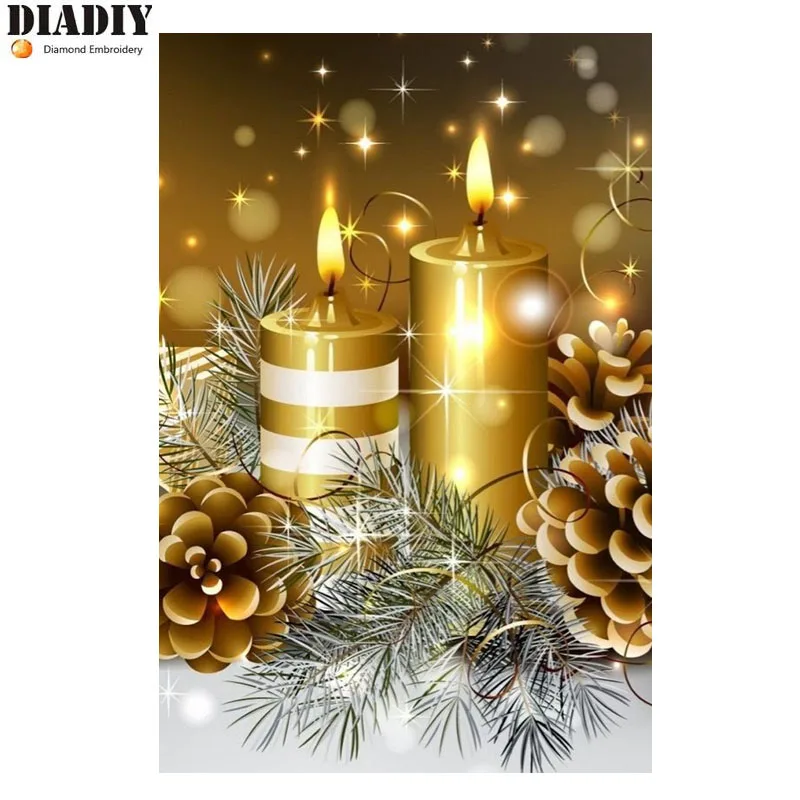 

DIY diamond embroidery Golden candle 5D diamond painting Cross Stitch full round Rhinestone mosaic home decoration